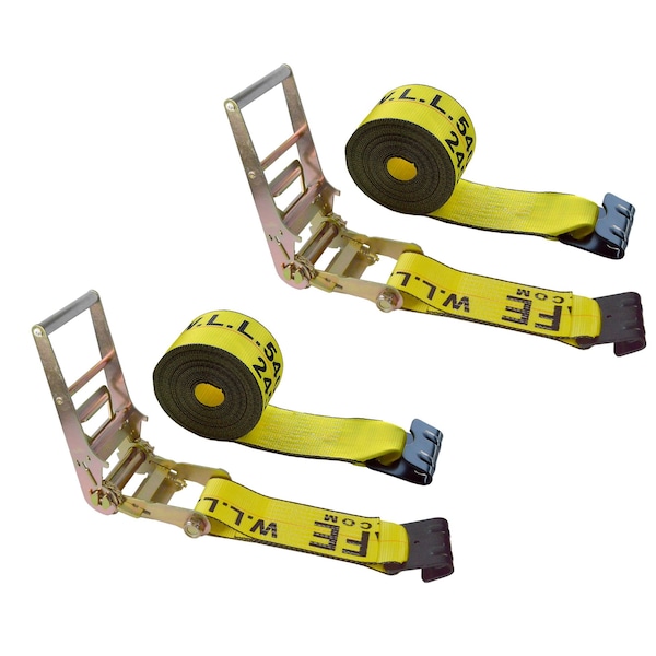 Heavy Duty 3" x 30' Ratchet Tie Down Strap Flat Hook for Farm Trailer Truck Yellow, 2PK